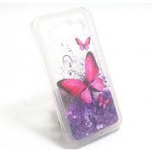 Луксозен твърд гръб 3D за Samsung Galaxy J5 J500 - прозрачен / пеперуди / лилав брокат