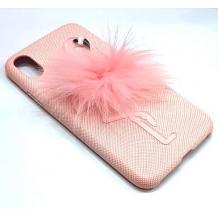 Луксозен калъф / твърд гръб за Apple iPhone X / iPhone XS - розов / фламинго с пух