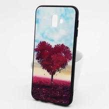 Луксозен стъклен твърд гръб за Samsung Galaxy J6 Plus 2018 - сърце / цветен