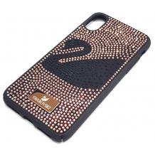 Луксозен твърд гръб Swarovski за Apple iPhone XR - черен / Rose Gold камъни / Swan
