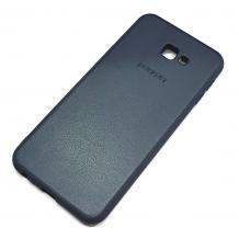  Луксозен кожен гръб за Samsung Galaxy J4 Plus 2018 - тъмно син