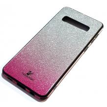 Луксозен твърд гръб Swarovski за Samsung Galaxy S10 Plus - преливащ брокат / сребристо и розово