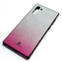 Луксозен твърд гръб Swarovski за Samsung Galaxy Note 10 N970 - преливащ брокат / сребристо и розово