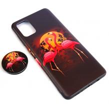 Луксозен силиконов калъф / гръб / TPU RUBY с Popsocket за Samsung Galaxy A71 - Flamingo on the beach