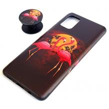 Луксозен силиконов калъф / гръб / TPU RUBY с Popsocket за Samsung Galaxy A71 - Flamingo on the beach