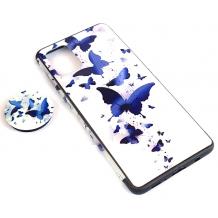 Луксозен силиконов калъф / гръб / TPU RUBY с Popsocket за Samsung Galaxy A71 - Blue Butterflies