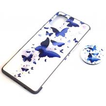 Луксозен силиконов калъф / гръб / TPU RUBY с Popsocket за Samsung Galaxy A71 - Blue Butterflies