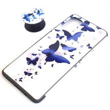 Луксозен силиконов калъф / гръб / TPU RUBY с Popsocket за Samsung Galaxy A71 - Blue Butterflies