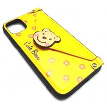 Луксозен силиконов гръб с джоб за Apple iPhone 11 6.1'' - жълт / Cute Bear