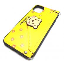 Луксозен силиконов гръб с джоб за Apple iPhone 6 / iPhone 7 / iPhone 8 / iPhone SE2 2020 - жълт / Cute Bear