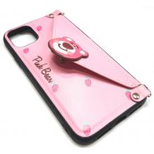 Луксозен силиконов гръб с джоб за Apple iPhone 11 6.1'' - розов / Pink Bear