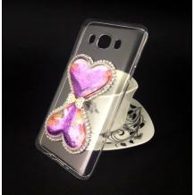 Силиконов калъф / гръб / TPU 3D с камъни за Samsung Galaxy J5 2016 J510 - прозрачен / лилав брокат / пясъчен часовник / сърце