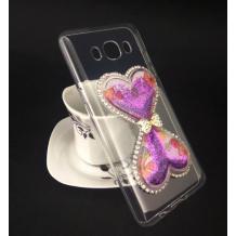 Силиконов калъф / гръб / TPU 3D с камъни за Samsung Galaxy J5 2016 J510 - прозрачен / лилав брокат / пясъчен часовник / сърце