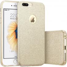 Луксозен силиконов гръб със стойка зa Apple iPhone 7 Plus - златист / брокат