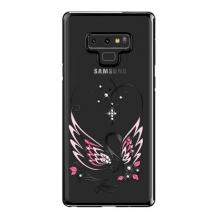 Луксозен твърд гръб KINGXBAR Swarovski Diamond за Samsung Galaxy Note 9 - прозрачен със черен кант / лебед