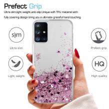 Луксозен твърд гръб кейс 3D Water Case за Samsung Galaxy A34 5G - прозрачен / течен гръб с брокат / розов