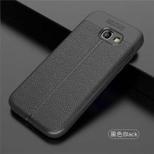 Луксозен силиконов калъф / гръб / TPU за Samsung Galaxy A3 2017 A320 - черен / имитиращ кожа