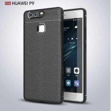 Луксозен силиконов калъф / гръб / TPU за Huawei P9 - черен / имитиращ кожа