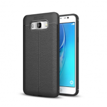 Луксозен силиконов калъф / гръб / TPU за Samsung Galaxy J5 2016 J510 - черен / имитиращ кожа