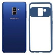 Луксозен силиконов калъф TPU за Samsung Galaxy A8 2018 A530F - прозрачен / син кант