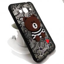 Луксозен силиконов калъф / гръб / TPU Smile Case за Samsung Galaxy J3 / J3 2016 J320 - черена мрежа / Bear