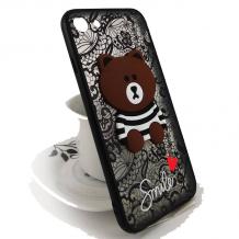 Луксозен силиконов калъф / гръб / TPU Smile Case за Apple iPhone 7 / iPhone 8 - черна мрежа / Bear