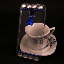 Луксозен силиконов калъф / гръб / TPU 3D с камъни за Samsung Galaxy J5 2017 J530 - прозрачен / синьо цвете