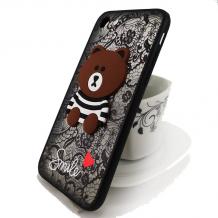 Луксозен силиконов калъф / гръб / TPU Smile Case за Apple iPhone 7 / iPhone 8 - черна мрежа / Bear