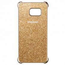 Оригинален твърд гръб Glitter Cover EF-XG928C за Samsung Galaxy S6 Edge+ G928 / S6 Edge Plus - брокат и златист кант