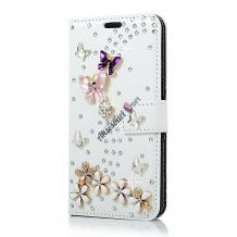 Луксозен кожен калъф 3D Flip тефтер за Samsung Galaxy A3 A300F / Samsung A3 - бял / Flower & Butterfly