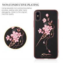 Луксозен твърд гръб KINGXBAR Swarovski Diamond за Apple iPhone X - прозрачен с Rose Gold кант / розово цвете