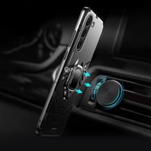 Удароустойчив гръб TPU case Ring Armor Case с твърда част и стойка с магнитно захващане за Samsung Galaxy S23 5G - черен кейс