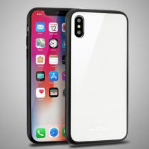 Луксозен стъклен твърд гръб за Apple iPhone XR - бял