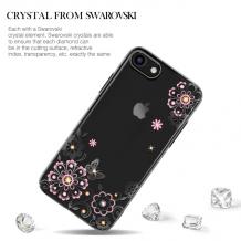 Луксозен твърд гръб KAVARO с камъни Swarovski за Apple iPhone 7 / iPhone 8 - прозрачен / розови цветя и пеперуда / черен кант