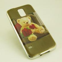 Луксозен ултра тънък силиконов калъф / гръб / TPU Ultra Thin за Samsung G900 Galaxy S5 / Galaxy S5 Neo G903- Teddy Bear / рози