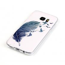 Силиконов калъф / гръб / ТПУ за Samsung Galaxy S7 Edge G935 - перо / прозрачен