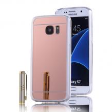 Луксозен силиконов калъф / гръб / TPU за Samsung Galaxy S7 G930 - Rose Gold / огледален