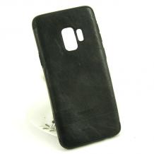 Луксозен силиконов калъф / гръб / TPU за Samsung Galaxy S9 G960 - черен / кожа