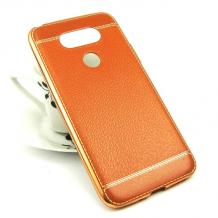 Луксозен силиконов калъф / гръб / TPU за LG G5 - оранжев / имитиращ кожа