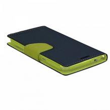  Луксозен кожен калъф Flip тефтер със стойка MERCURY Fancy Diary за Samsung Galaxy S3 I9300 / S3 Neo I9301 - тъмно син със зелено
