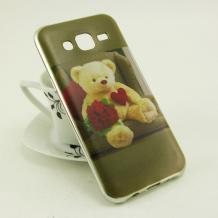 Луксозен ултра тънък силиконов калъф / гръб / TPU Ultra Thin за Samsung Galaxy J5 J500 - Teddy Bear / рози