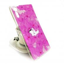 Силиконов калъф / гръб / TPU за Sony Xperia XZ - розов / цветя