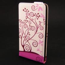 Кожен калъф Flip тефтер Flexi за Apple iPhone 5 / iPhone 5S - бяло и розово / Floral