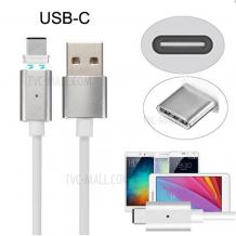 Магнитен USB кабел / USB Type-C Magnetic Charging Data Cable за Samsung Galaxy A8 Plus 2018 A730 - сребрист / бял