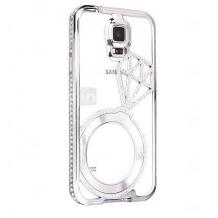 Луксозен твърд гръб FTV с камъни Swarovski за Samsung Galaxy S5 G900 - сребрист