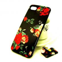 Луксозен твърд гръб със стойка за Apple iPhone 6 / iPhone 6S - черен / рози