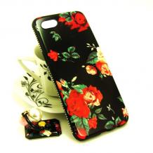 Луксозен твърд гръб със стойка за Apple iPhone 6 / iPhone 6S - черен / рози