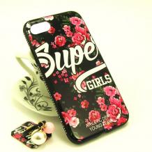 Луксозен твърд гръб със стойка за Apple iPhone 7 / iPhone 8 - черен / цветя / Super Girls