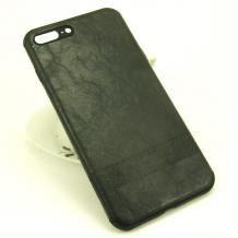 Луксозен силиконов калъф / гръб / TPU за Apple iPhone 7 Plus / iPhone 8 Plus - черен / кожа