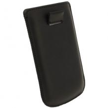 Кожен калъф с издърпване тип джоб за Alcatel One Touch Pop C1 OT-4016D / Alcatel C1 - черен
